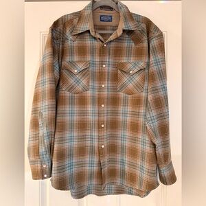 Pendleton Western Wear Wool Brown Plaid Shirt